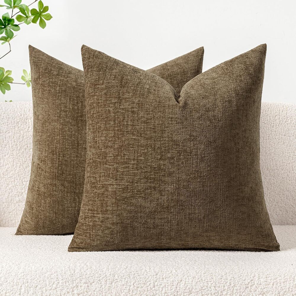 7901 Pack of 2 Coffee Throw Pillow Covers 20x20 Inch Soft Chenille Pillow